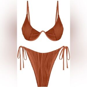 Small Ribbed Halter Bikini‎ Set Women's Tie Side High Cut Swimsuit Beachwear